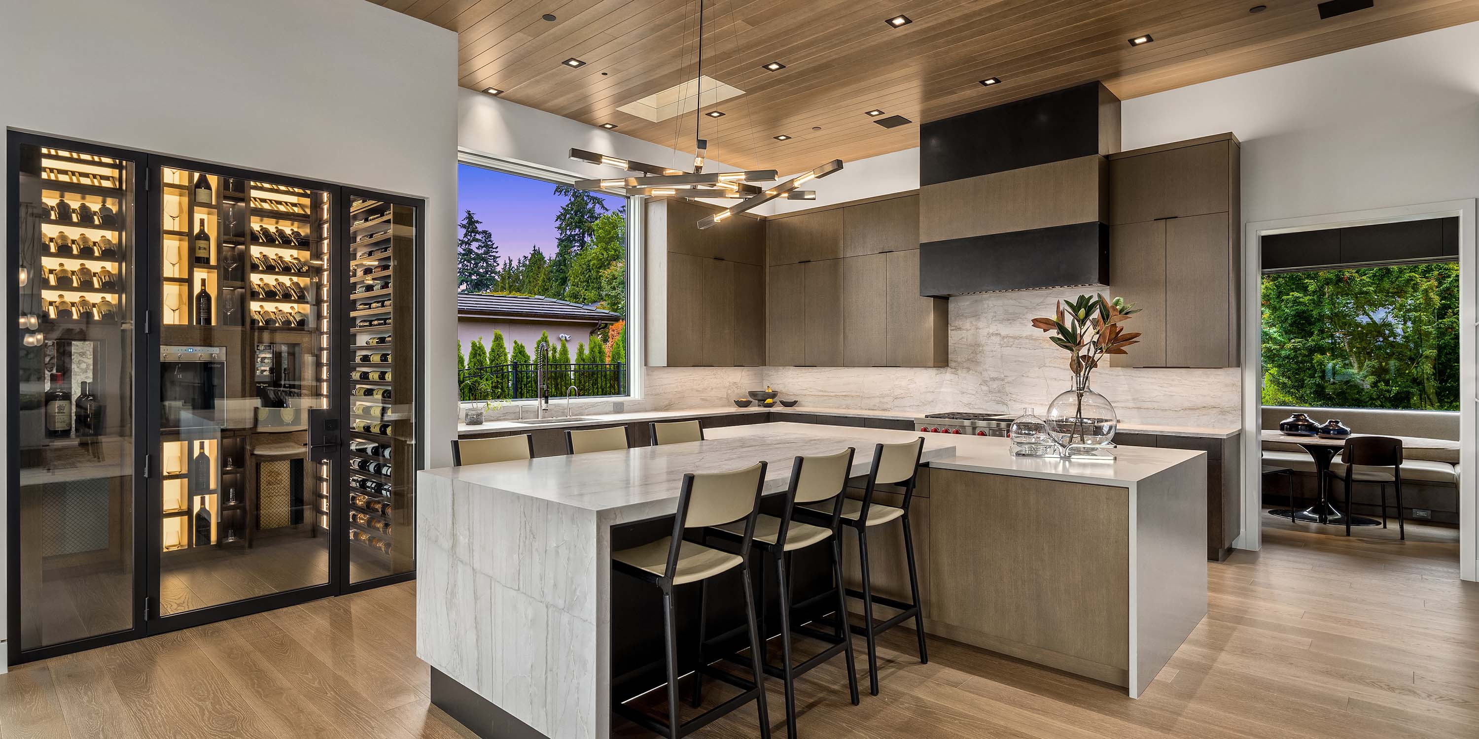 Kitchen, warm lighting, lighting, table, home automation